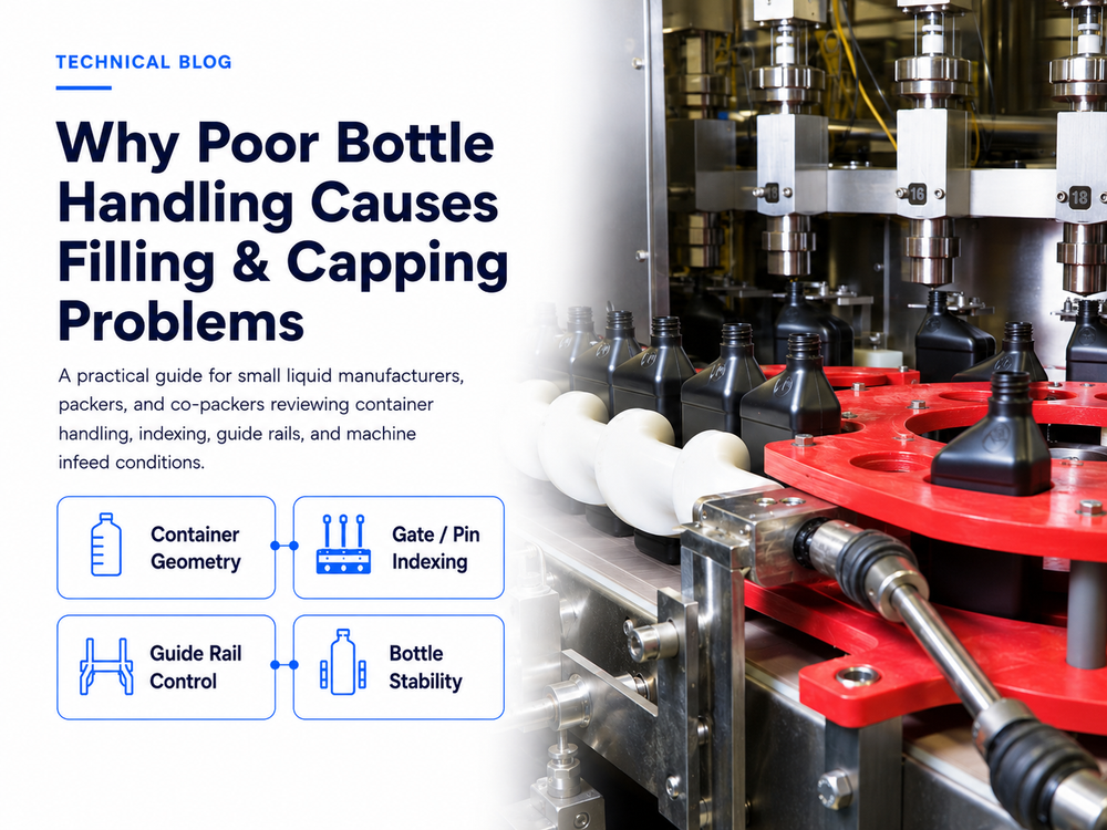Poor bottle handling causing misalignment, instability and recurring problems during filling and capping.
